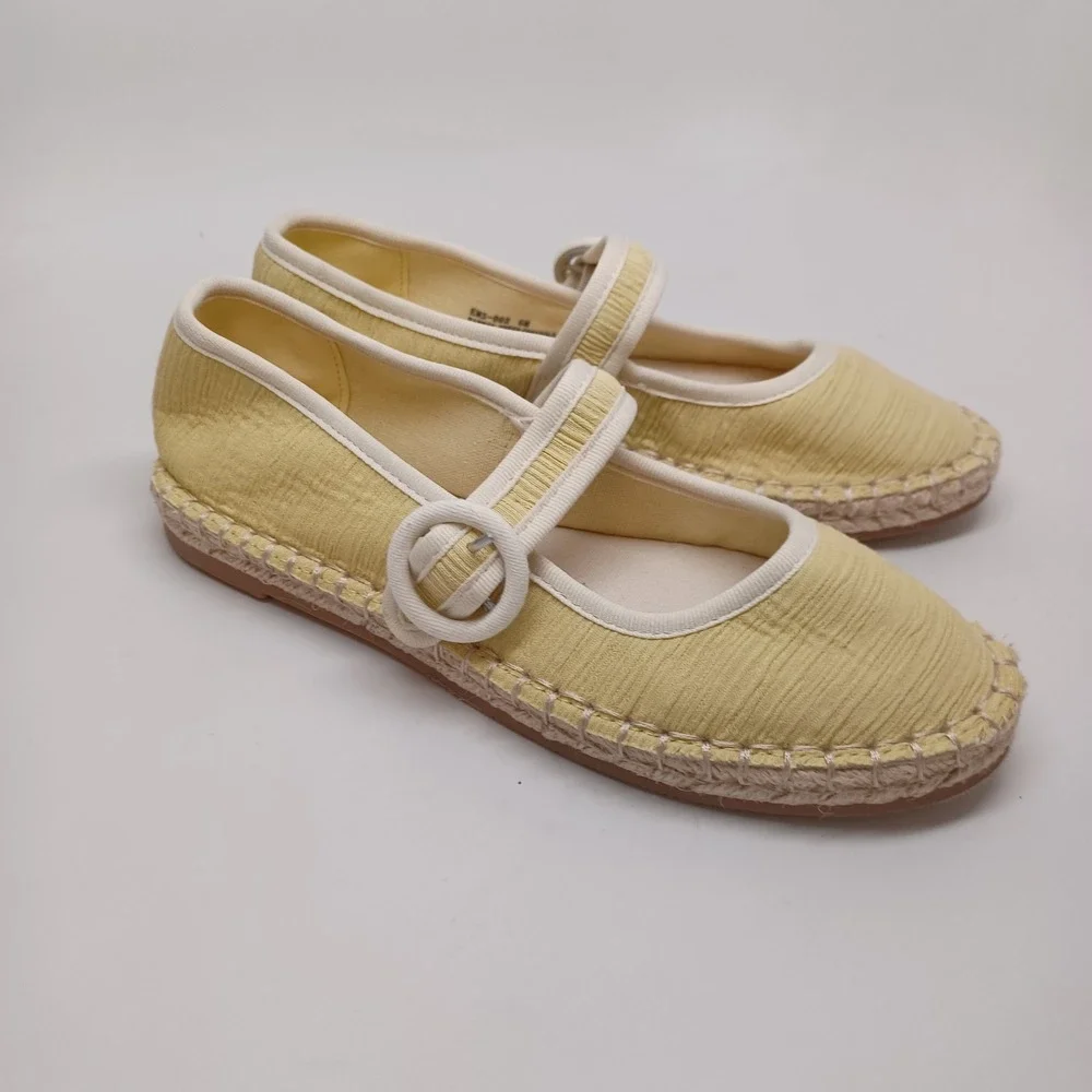 CL by Laundry Yellow Fabric Mary Jane Espadrille Flats EMS-002 Womens 6M